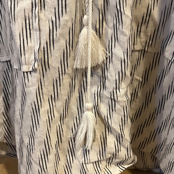 LOFT Slubbed Cotton Monochrome White and Gray Striped Mini Dress - Picture 6 of 10